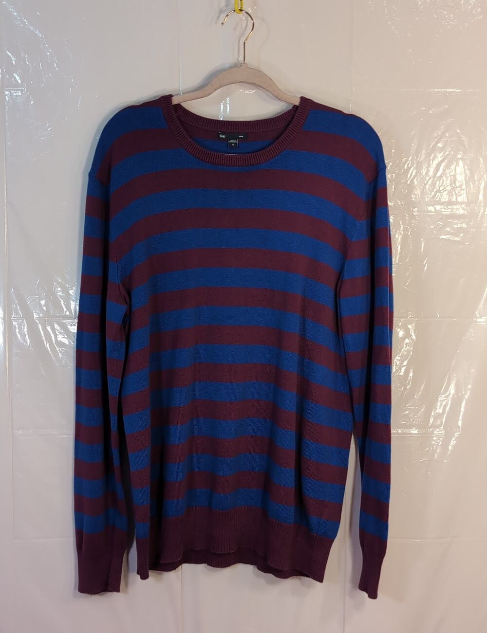 Mens Striped Crewneck Sweater XL Blue Maroon Gap Long Sleeve Casual
